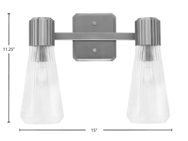 Everleigh 2 Light Bath Bar in Graphite with Clear Ribbed Glass - Image 2