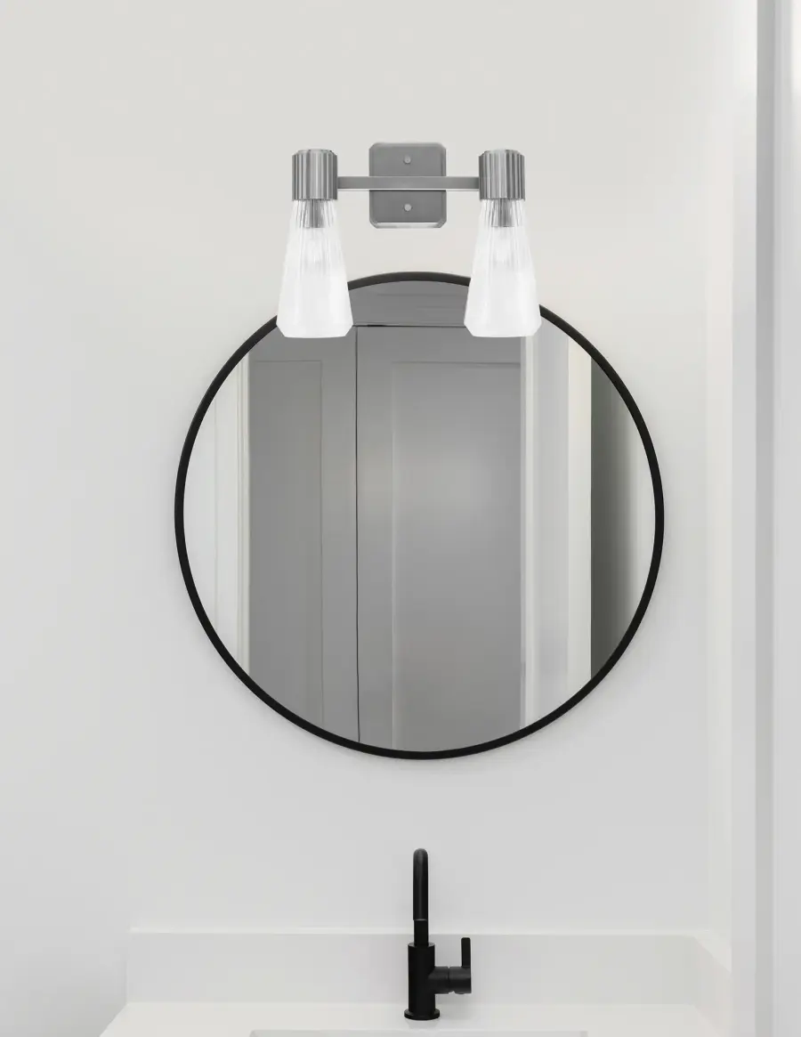 Everleigh 2 Light Bath Bar in Graphite with Clear Ribbed Glass - Image 3