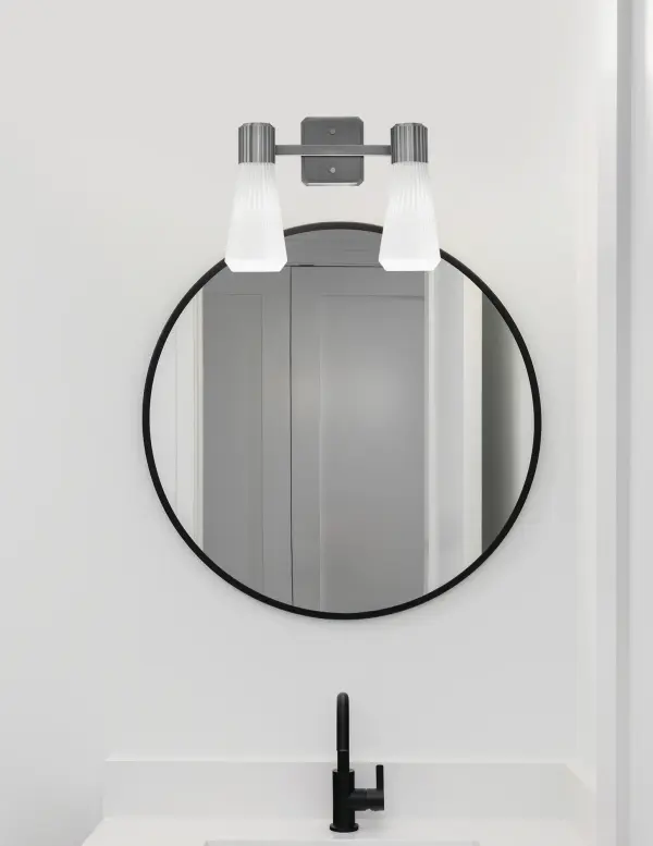 Everleigh 2-Light Bath Bar in Graphite with White Opal Ribbed Glass - Image 3