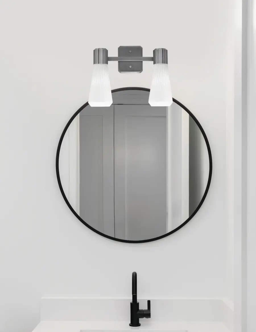 Everleigh 2-Light Bath Bar in Graphite with White Opal Ribbed Glass - Image 3