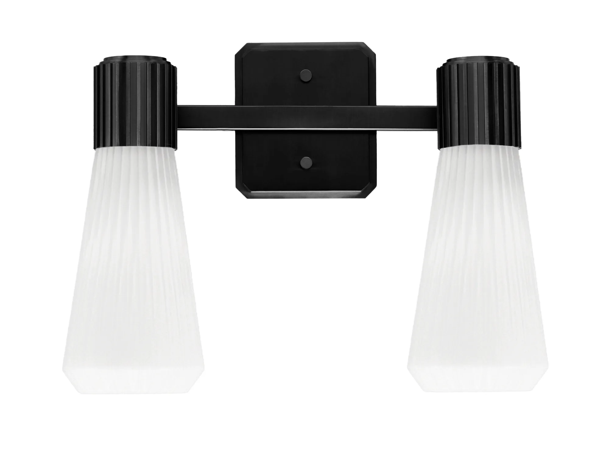 Everleigh 2-Light Bath Bar in Matte Black with White Opal Ribbed Glass