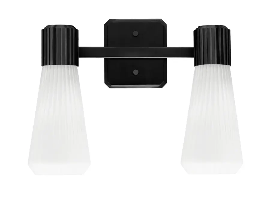 Everleigh 2-Light Bath Bar in Matte Black with White Opal Ribbed Glass - Image 1