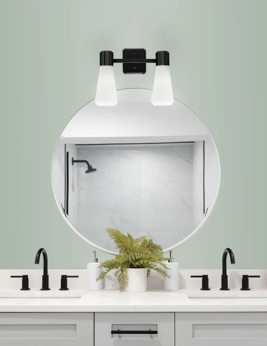 Everleigh 2-Light Bath Bar in Matte Black with White Opal Ribbed Glass - Image 3