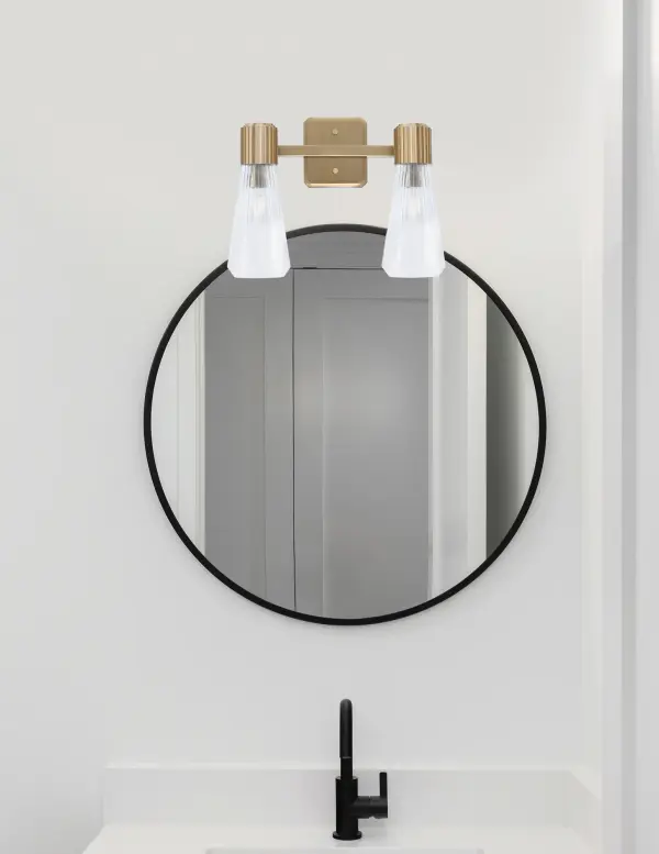 Everleigh 2 Light Bath Bar in New Age Brass with Clear Ribbed Glass - Image 3