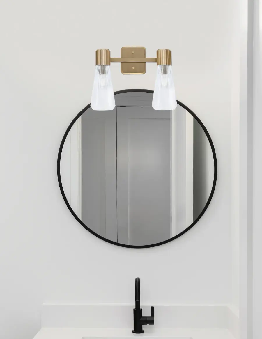 Everleigh 2 Light Bath Bar in New Age Brass with Clear Ribbed Glass - Image 3