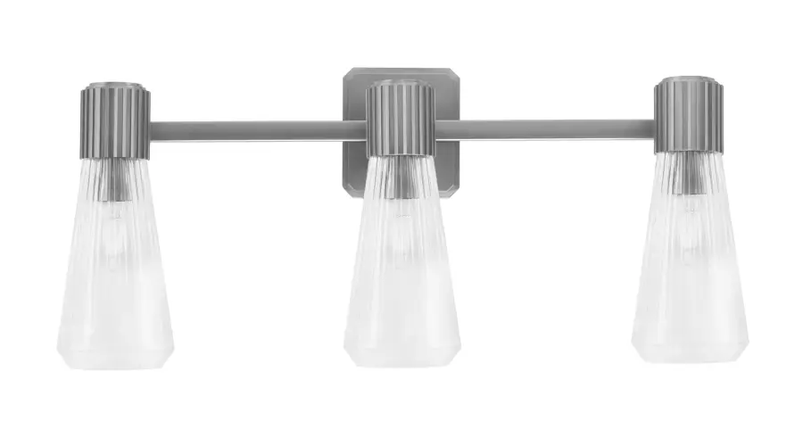 Everleigh 3 Light Bath Bar in Graphite with Clear Ribbed Glass - Image 1