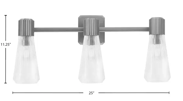 Everleigh 3 Light Bath Bar in Graphite with Clear Ribbed Glass - Image 2