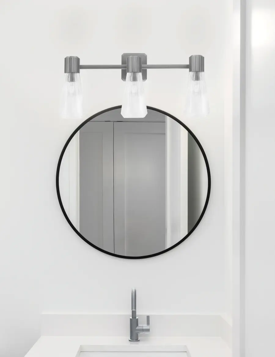Everleigh 3 Light Bath Bar in Graphite with Clear Ribbed Glass - Image 3