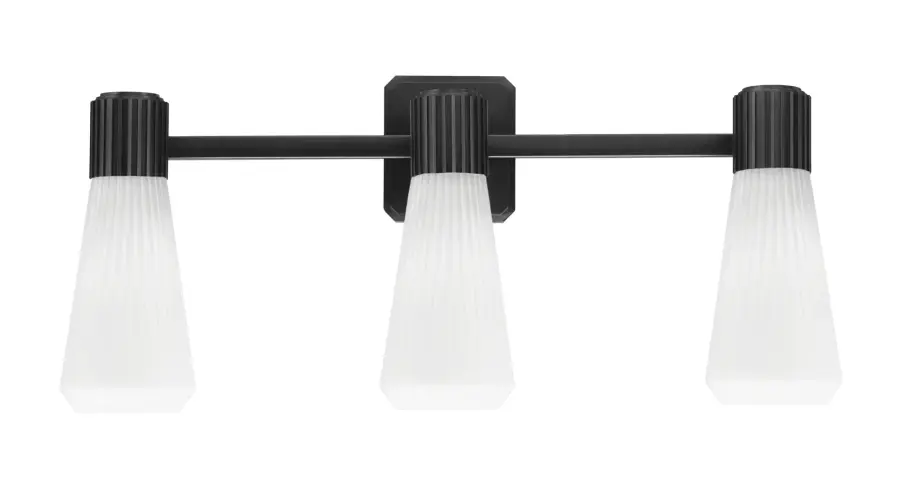 Everleigh 3 Light Bath Bar in Matte Black with White Opal Ribbed Glass - Image 1