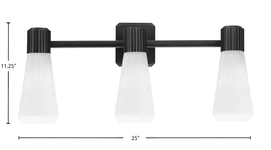 Everleigh 3 Light Bath Bar in Matte Black with White Opal Ribbed Glass - Image 2