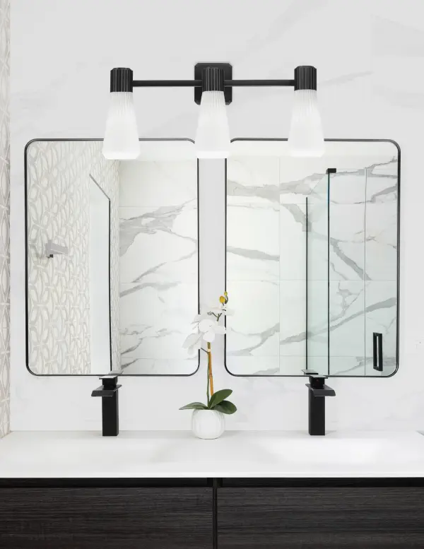 Everleigh 3 Light Bath Bar in Matte Black with White Opal Ribbed Glass - Image 3