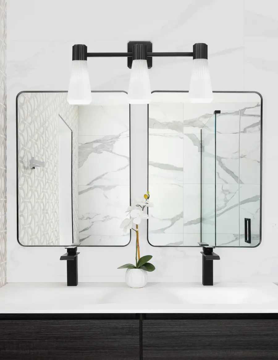 Everleigh 3 Light Bath Bar in Matte Black with White Opal Ribbed Glass - Image 3