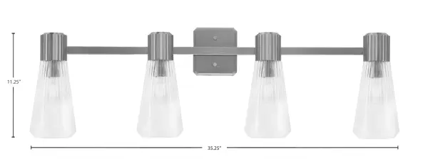 Everleigh 4-Light Bath Bar in Graphite with Clear Ribbed Glass - Image 2