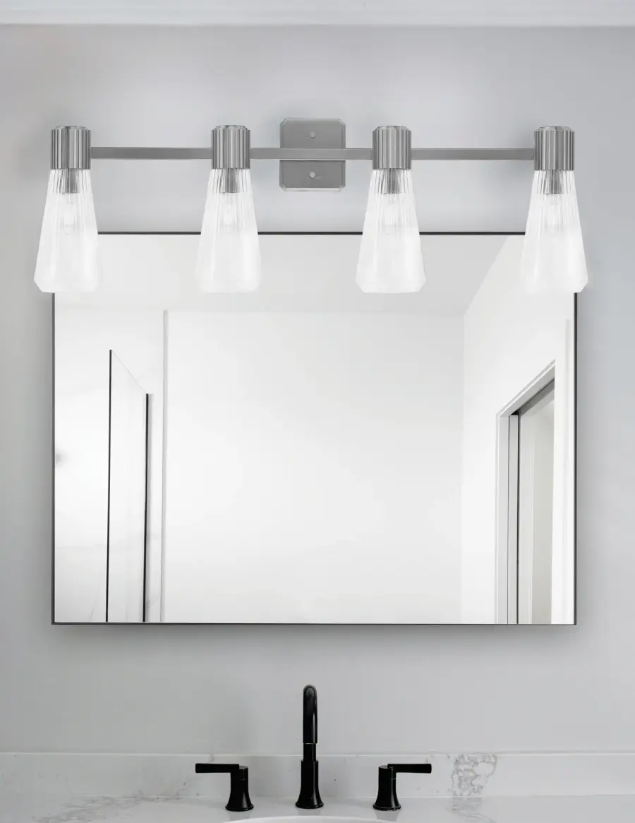 Everleigh 4-Light Bath Bar in Graphite with Clear Ribbed Glass - Image 3