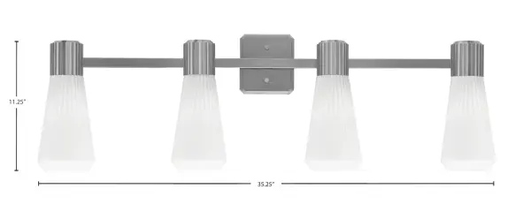 The Everleigh 4-Light Bath Bar combines sleek modern lines with timeless ribbed glass texture. Its 35.25-inch width makes it ideal for larger vanities and double sinks, while the graphite finish adds sophisticated depth. - alternate view