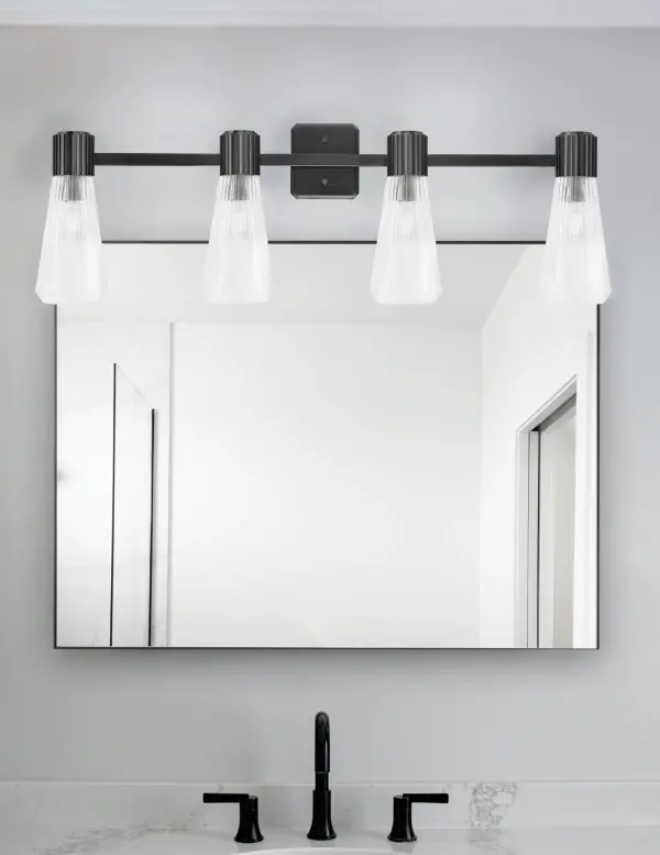 Everleigh 4-Light Bath Bar in Matte Black with Clear Ribbed Glass - Image 3