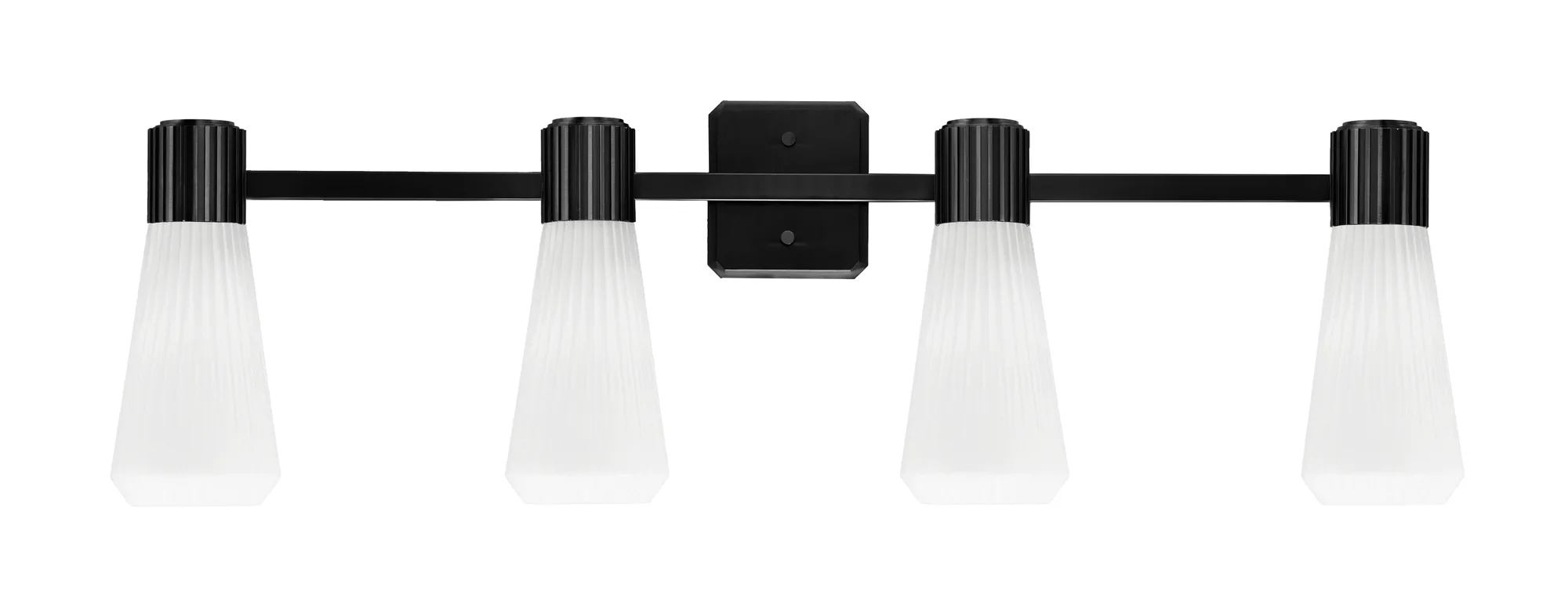 Everleigh 4-Light Bath Bar in Matte Black with White Opal Ribbed Glass