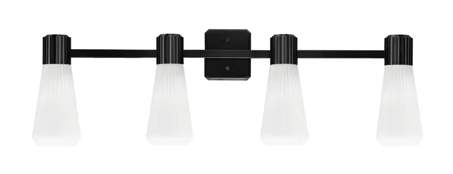 Everleigh 4-Light Bath Bar in Matte Black with White Opal Ribbed Glass - Image 1