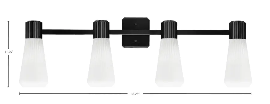 Everleigh 4-Light Bath Bar in Matte Black with White Opal Ribbed Glass - Image 2
