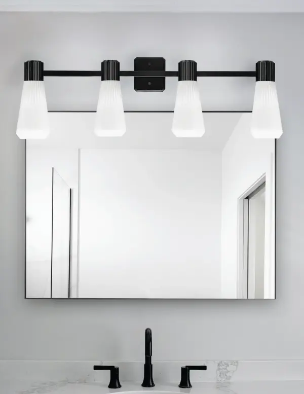 Everleigh 4-Light Bath Bar in Matte Black with White Opal Ribbed Glass - Image 3