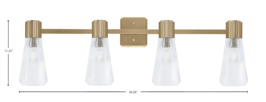 Everleigh 4-Light Bath Bar in New Age Brass with Clear Ribbed Glass - Image 2