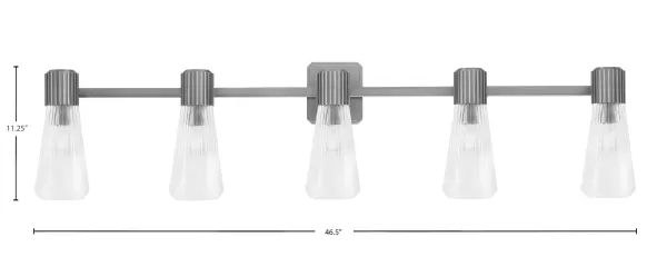 Everleigh 5 Light Bath Bar in Graphite with Clear Ribbed Glass - Image 2
