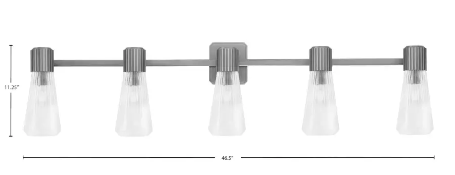 Everleigh 5 Light Bath Bar in Graphite with Clear Ribbed Glass - Image 2