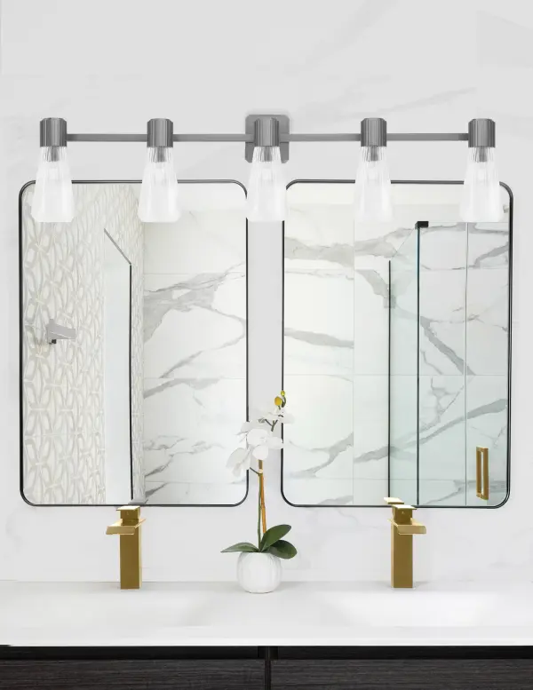 Everleigh 5 Light Bath Bar in Graphite with Clear Ribbed Glass - Image 3
