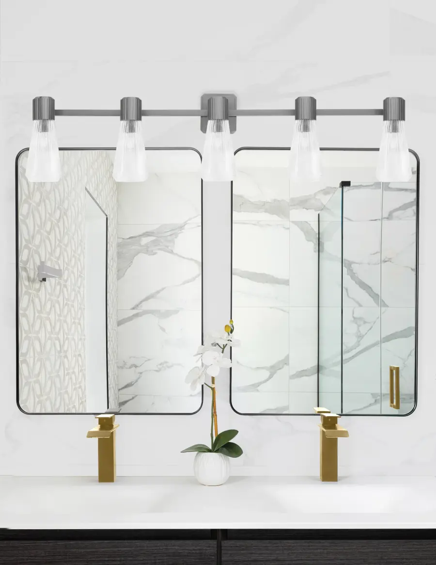 Everleigh 5 Light Bath Bar in Graphite with Clear Ribbed Glass - Image 3