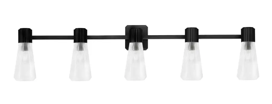 Everleigh 5-Light Bath Bar in Matte Black with Clear Ribbed Glass - Image 1