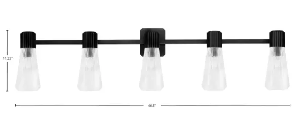 Everleigh 5-Light Bath Bar in Matte Black with Clear Ribbed Glass - Image 2