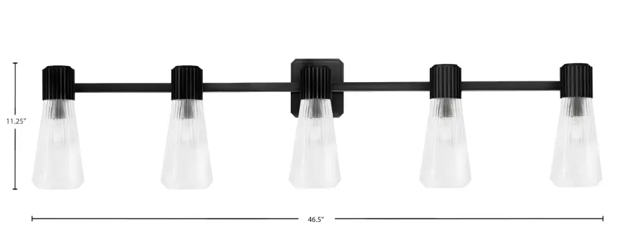 Everleigh 5-Light Bath Bar in Matte Black with Clear Ribbed Glass - Image 2
