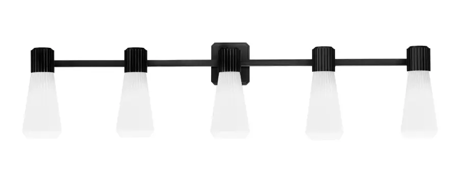Everleigh 5-Light Bath Bar in Matte Black with White Opal Ribbed Glass - Image 1