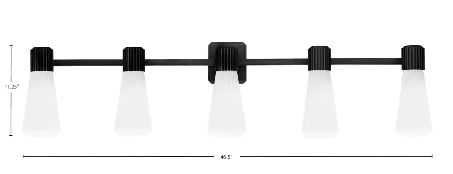 Everleigh 5-Light Bath Bar in Matte Black with White Opal Ribbed Glass - Image 2