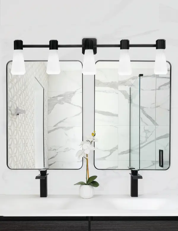 Everleigh 5-Light Bath Bar in Matte Black with White Opal Ribbed Glass - Image 3