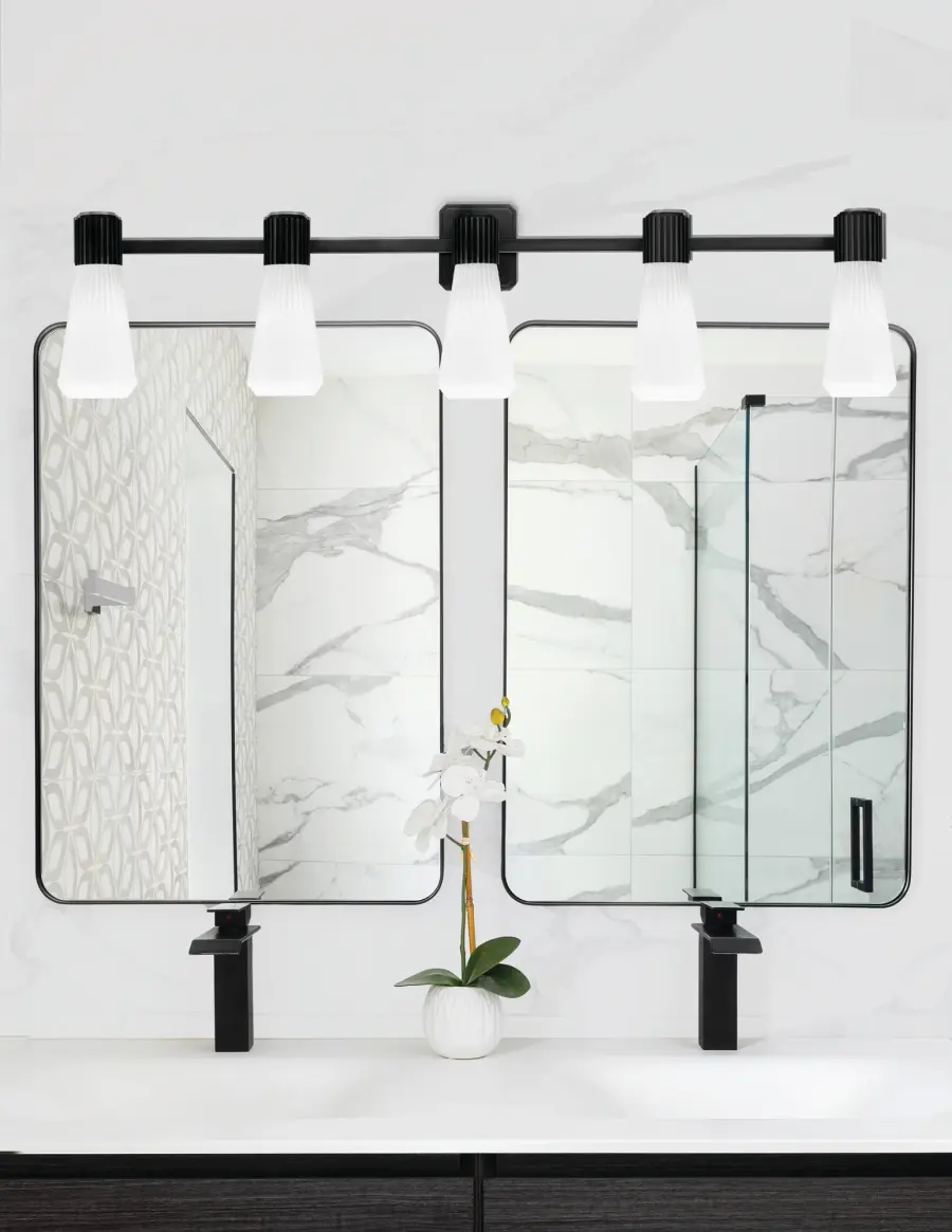 Everleigh 5-Light Bath Bar in Matte Black with White Opal Ribbed Glass - Image 3