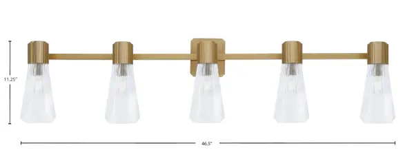 Everleigh 5 Light Bath Bar in New Age Brass with Clear Ribbed Glass - Image 2