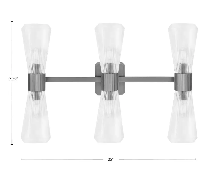 Everleigh 6 Light Bath Bar in Graphite with Clear Ribbed Glass - Image 2