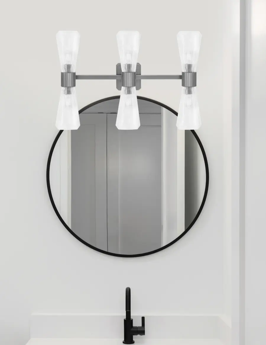 Everleigh 6 Light Bath Bar in Graphite with Clear Ribbed Glass - Image 3