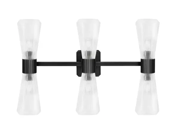 Everleigh 6 Light Bath Bar in Matte Black with Clear Ribbed Glass - Image 1