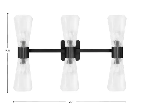 Everleigh 6 Light Bath Bar in Matte Black with Clear Ribbed Glass - Image 2