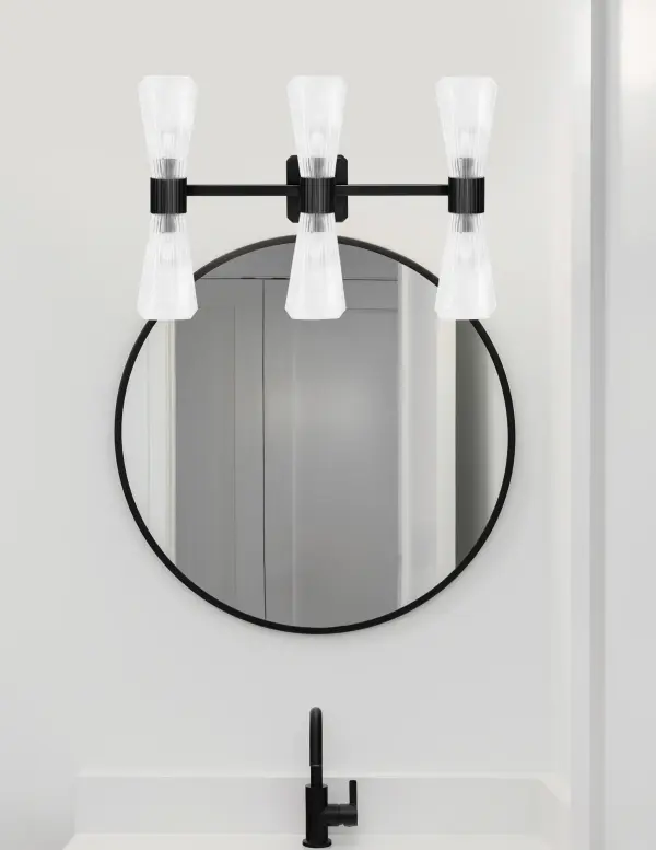 Everleigh 6 Light Bath Bar in Matte Black with Clear Ribbed Glass - Image 3