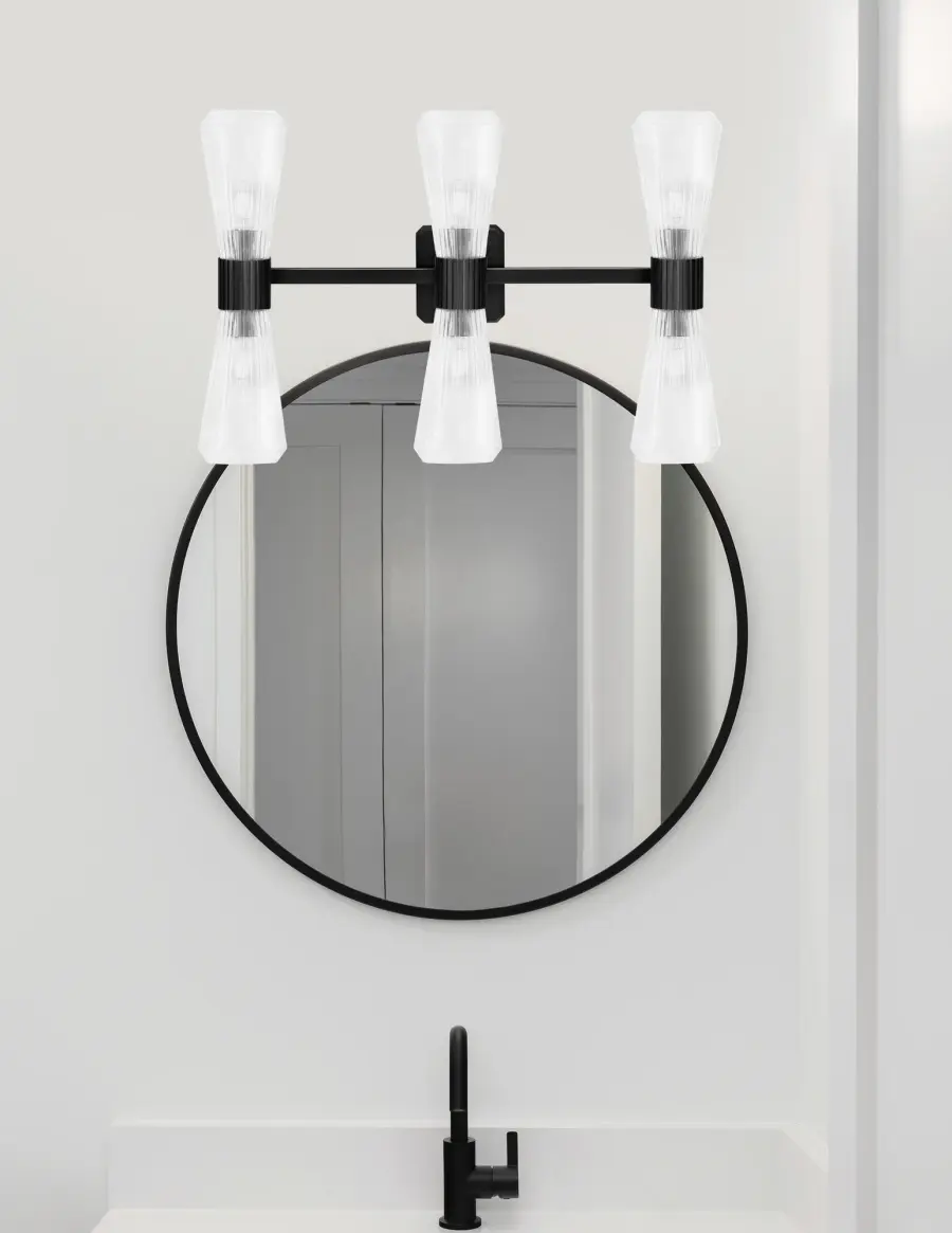 Everleigh 6 Light Bath Bar in Matte Black with Clear Ribbed Glass - Image 3