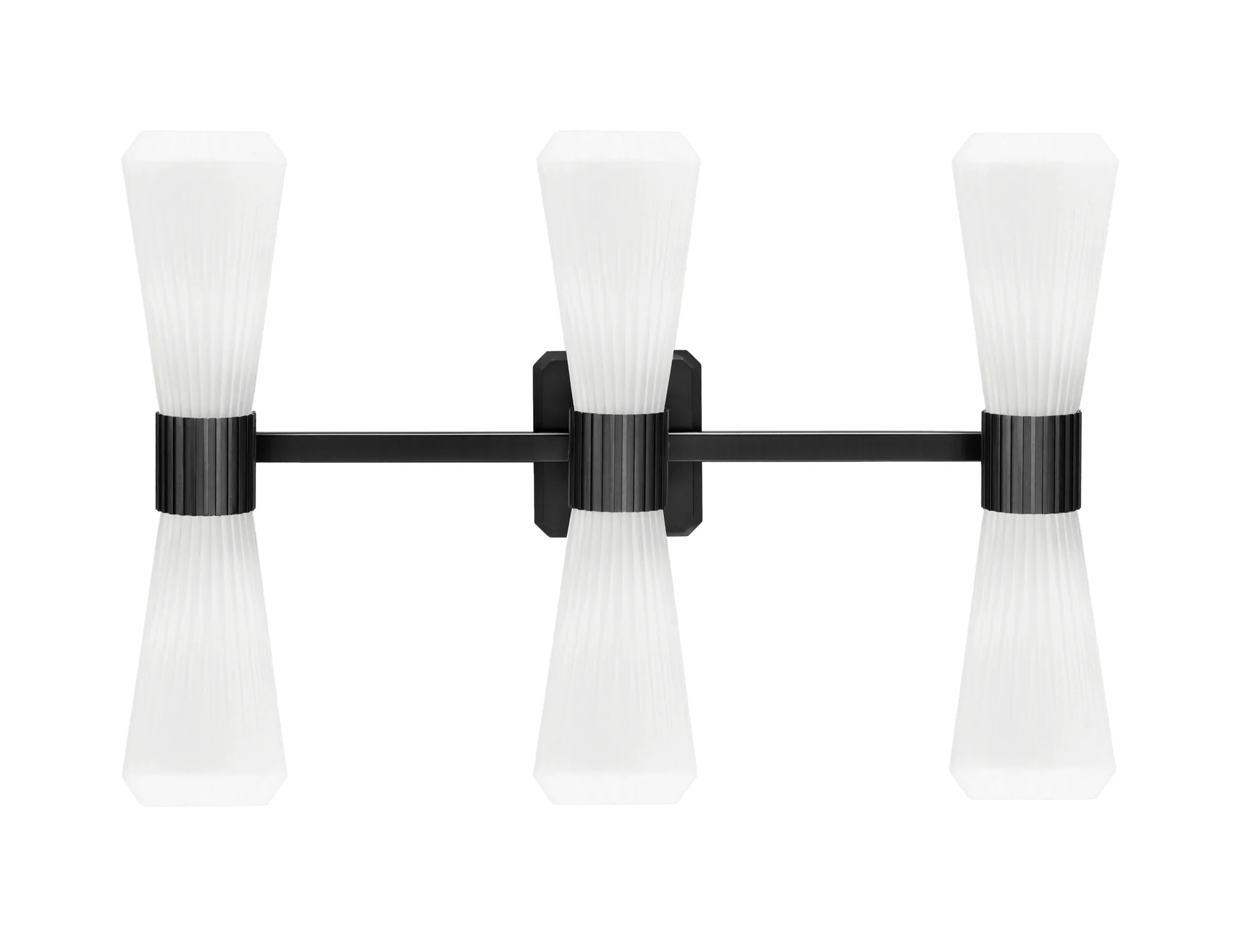 Everleigh 6 Light Bath Bar in Matte Black with White Opal Ribbed Glass