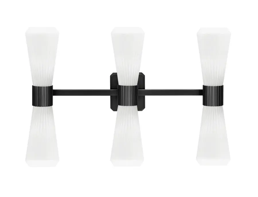Everleigh 6 Light Bath Bar in Matte Black with White Opal Ribbed Glass - Image 1