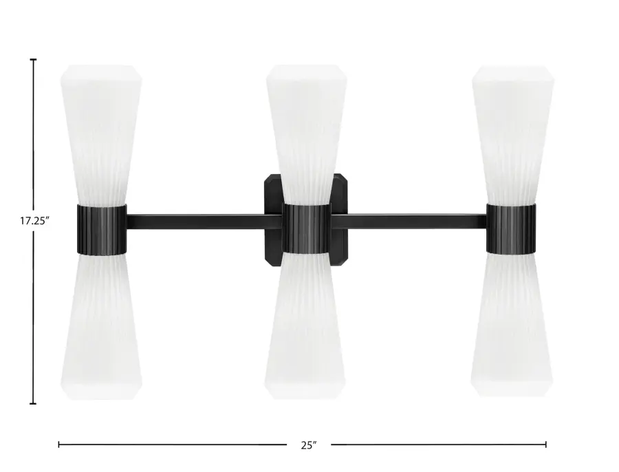 Everleigh 6 Light Bath Bar in Matte Black with White Opal Ribbed Glass - Image 2