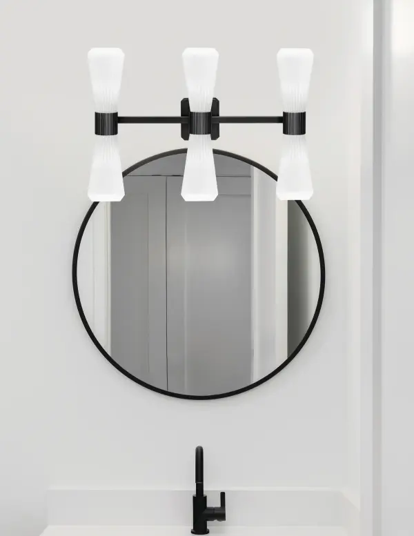 Everleigh 6 Light Bath Bar in Matte Black with White Opal Ribbed Glass - Image 3