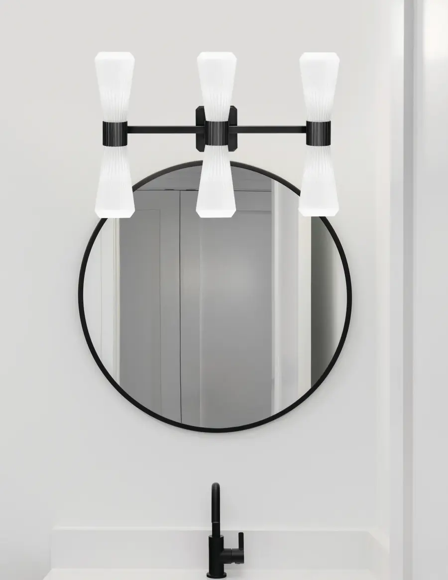 Everleigh 6 Light Bath Bar in Matte Black with White Opal Ribbed Glass - Image 3