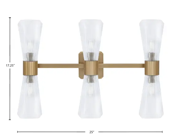 Everleigh 6 Light Bath Bar in New Age Brass with Clear Ribbed Glass - Image 2