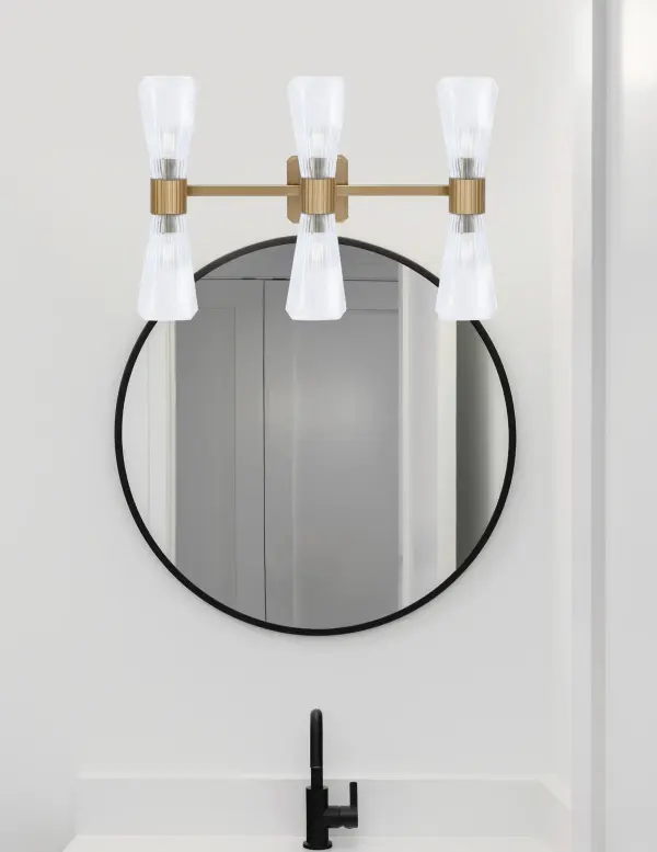 Everleigh 6 Light Bath Bar in New Age Brass with Clear Ribbed Glass - Image 3